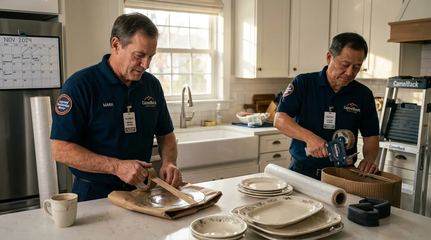 Professional crew packing kitchen dishware in Albany, CA